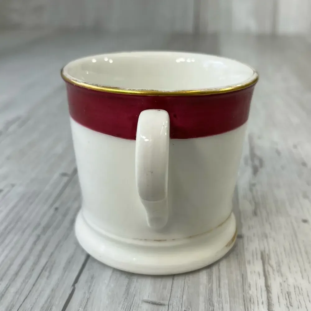 Vintage White Red Diner Style Gold Trim Shaving Mug Cup Decor